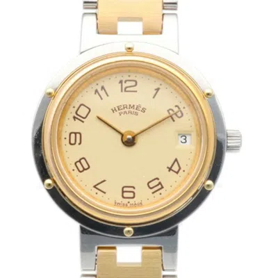 Pre-owned Hermes Clipper Gold Plated Stainless Steel Wristwatch () In Multi