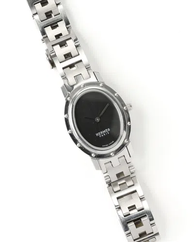 Pre-owned Hermes Hermès Clipper Oval 22mm Watch In Silver