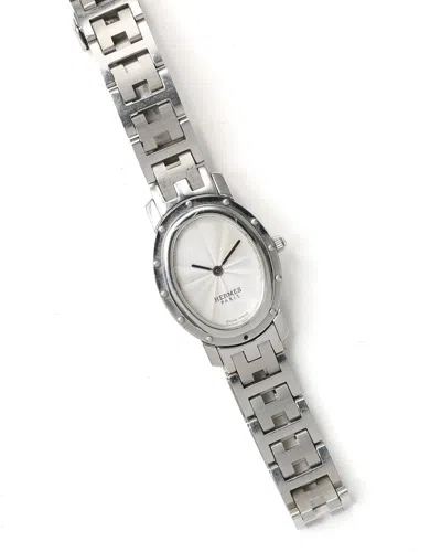 Pre-owned Hermes Hermès Clipper Oval 22mm Watch In White
