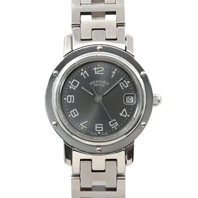 Pre-owned Hermes Clipper Stainless Steel Wristwatch () In Gray