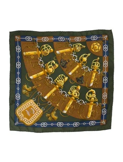 Pre-owned Hermes Cliquetis Pocket Square Silk Scarf In Green