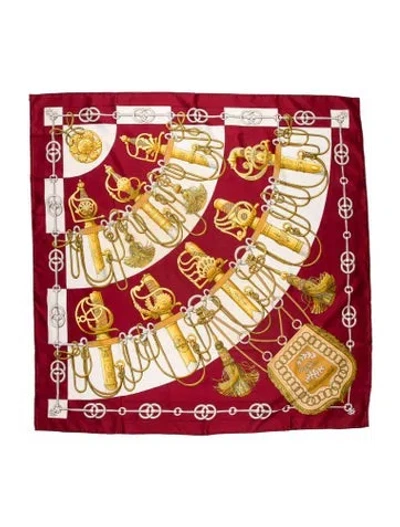 Pre-owned Hermes Cliquetis Silk Scarf In Red