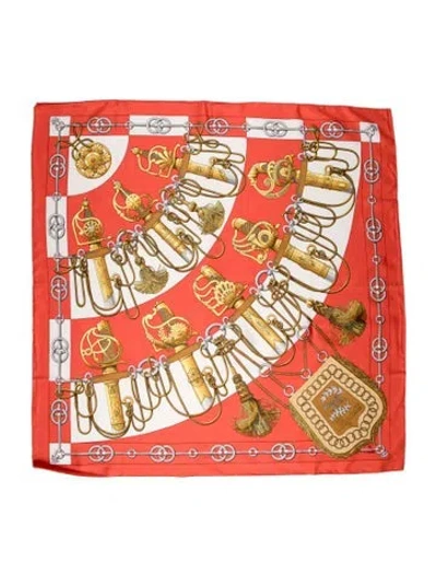 Pre-owned Hermes Cliquetis Silk Scarf In Red