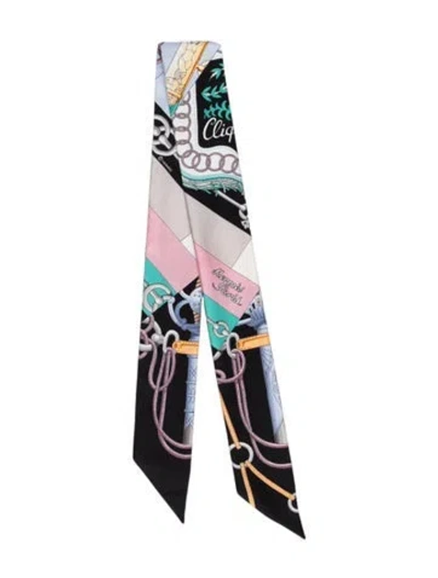 Pre-owned Hermes Cliquetis Silk Twilly Scarf In Black