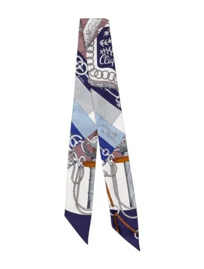 Pre-owned Hermes Cliquetis Silk Twilly Scarf In Blue