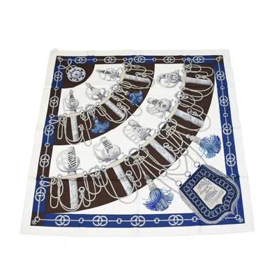 Pre-owned Hermes Cliquetis Twilly Silk Square Scarf White Blue Brown