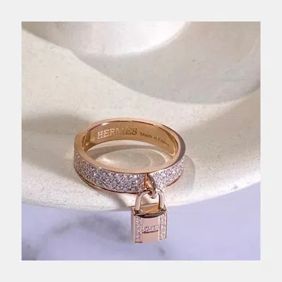 Pre-owned Hermes Clochette Lock Ring 18k Rose Gold Diamond Set Size 55