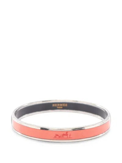 Pre-owned Hermes Cloisonné Bangle Bracelet In Silver