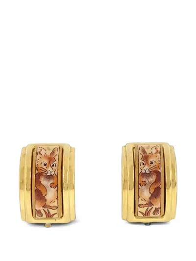 Pre-owned Hermes Cloisonne Rabbit Clip-on Earrings In Gold