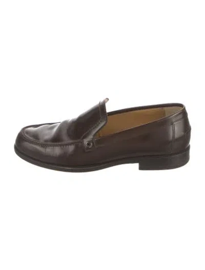 Pre-owned Hermes Clou De Selle Accent Leather Loafers In Brown