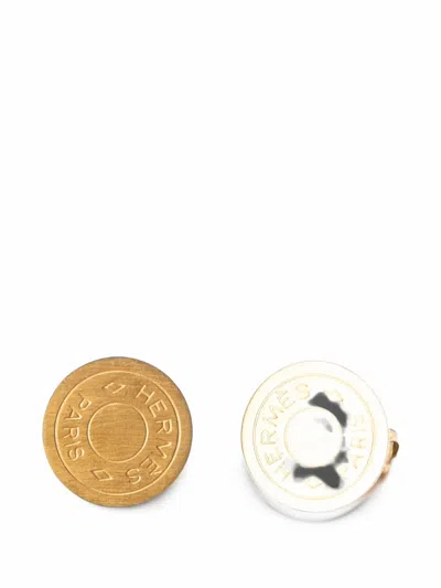 Pre-owned Hermes Clou De Selle Clip-on Earrings In Gold