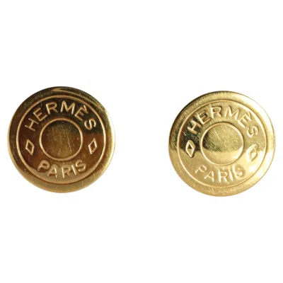 Pre-owned Hermes Clou De Selle Earrings. Genuine Vintage  Round Golden Clip On In Multi