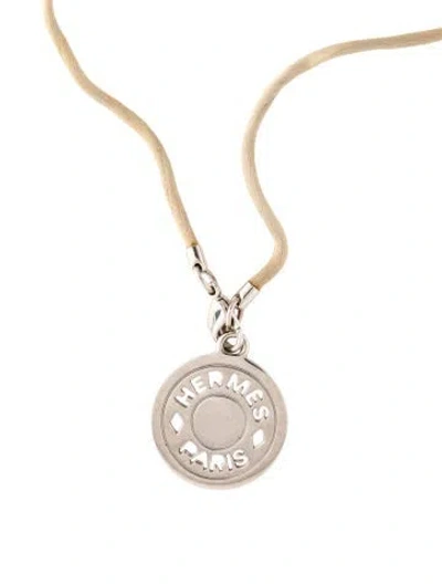 Pre-owned Hermes Clou De Selle Pendant Necklace, 23" In Neutrals