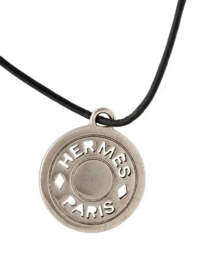Pre-owned Hermes Clou De Selle Pendant Necklace, 28" In Black