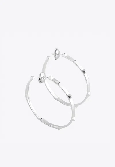 Pre-owned Hermes Clou D'h Hoop Silver Earrings