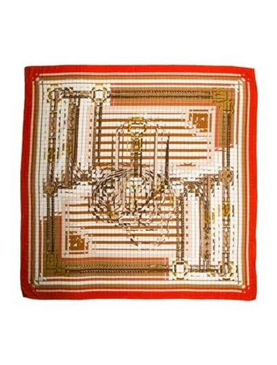 Pre-owned Hermes Coaching Deja-vu Cashmere Shawl In Orange