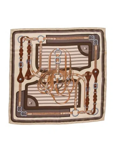 Pre-owned Hermes Coaching Silk Scarf In Neutral
