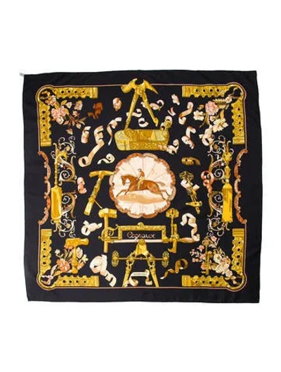 Pre-owned Hermes Cogeaux Silk Scarf In Black