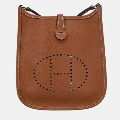 Pre-owned Hermes Cognac Epsom Evelyne Tpm Shoulder Bag In Brown