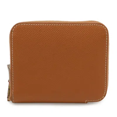 Pre-owned Hermes Cognac Epsom Leather Silk Coin Purse/coin Case ()