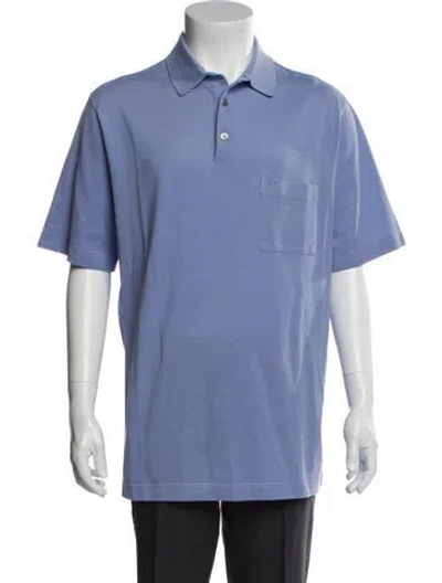 Pre-owned Hermes Collar Short Sleeve Polo Shirt In Blue