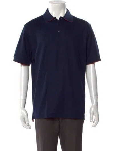 Pre-owned Hermes Collar Short Sleeve Polo Shirt In Blue
