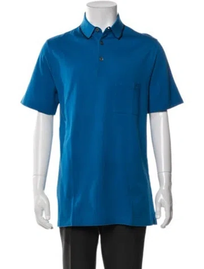 Pre-owned Hermes Collar Short Sleeve Polo Shirt In Blue
