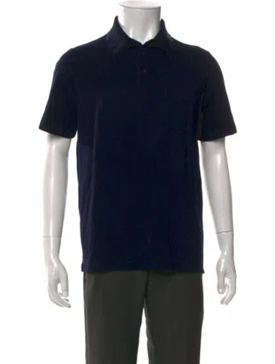 Pre-owned Hermes Collar Short Sleeve Polo Shirt In Blue