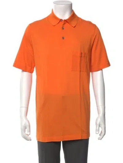 Pre-owned Hermes Collar Short Sleeve Polo Shirt In Orange