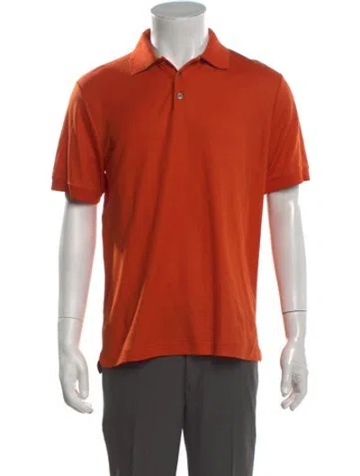 Pre-owned Hermes Collar Short Sleeve Polo Shirt In Orange