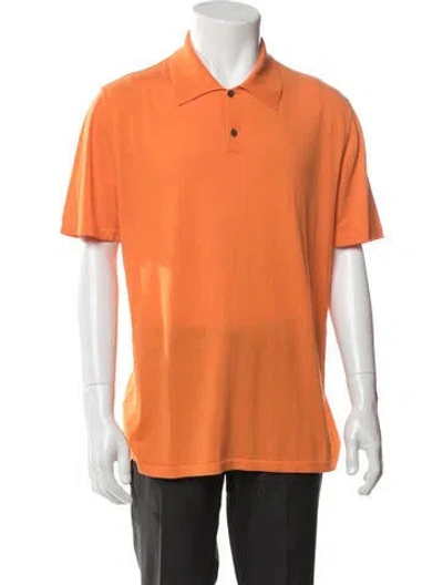 Pre-owned Hermes Collar Short Sleeve Polo Shirt In Orange