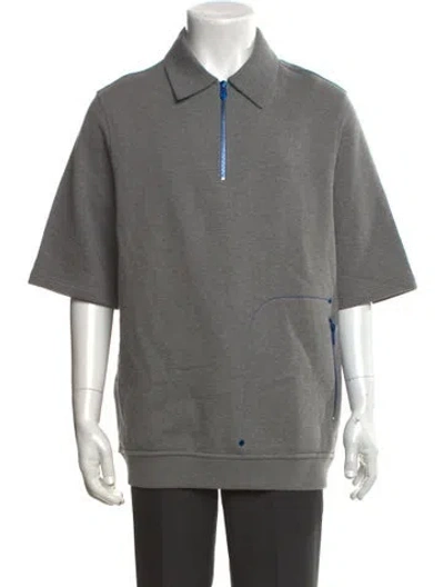 Pre-owned Hermes Collar Short Sleeve Polo Sweater In Grey