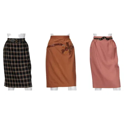 Pre-owned Hermes Collection Of Vintage  And Gucci Designer Skirts, France & Italy, 1980s In Brown