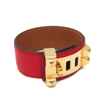 Pre-owned Hermes Collier De Chien 24 Bracelet Leather Red Leather Bracelet Jewelry ()