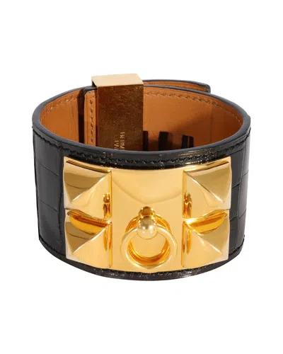Hermes Hermès Collier De Chien Bracelet Black Shiny Alligator Bracelet 2013 In Brown