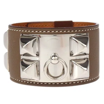 Pre-owned Hermes Collier De Chien Bracelet Leather Gray Leather Bracelet Jewelry ()