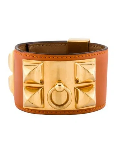 Pre-owned Hermes Collier De Chien Cuff Bracelet, 7" In Orange