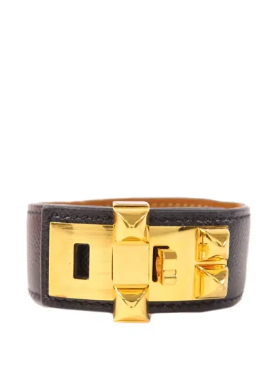 Pre-owned Hermes Collier De Chien Epsom Leather Bracelet In Black