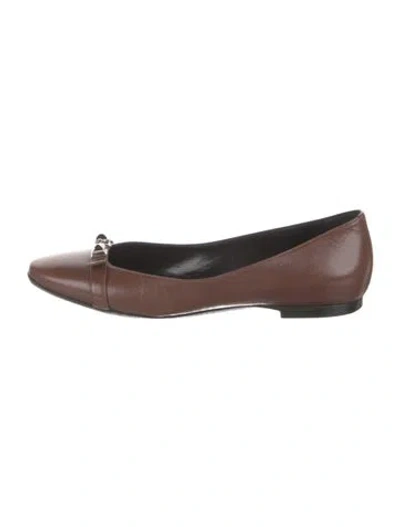 Pre-owned Hermes Collier De Chien Leather Ballet Flats In Brown