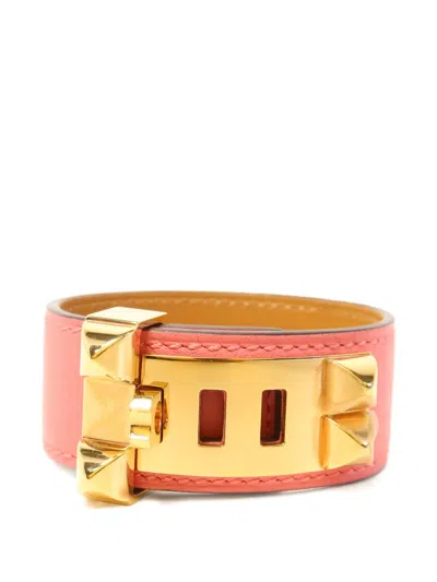 Pre-owned Hermes Collier De Chien Leather Bangle In Gold