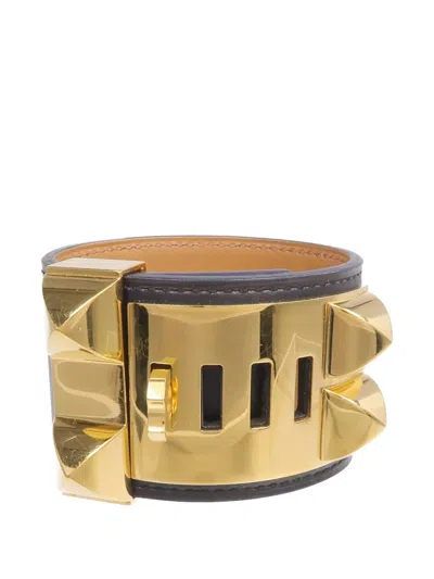 Pre-owned Hermes Collier De Chien Leather Bracelet In Gold