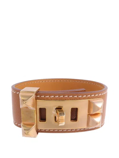 Pre-owned Hermes Collier De Chien Leather Bracelet In Gold
