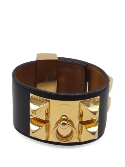 Pre-owned Hermes Collier De Chien Leather Bracelet In Gold