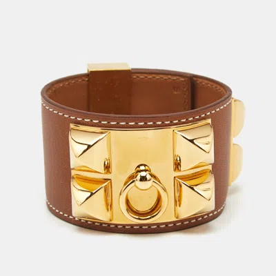 Pre-owned Hermes Hermès Collier De Chien Leather Gold Plated Bracelet
