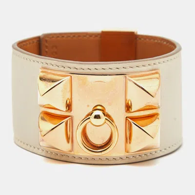 Pre-owned Hermes Collier De Chien Leather Gold Plated Bracelet