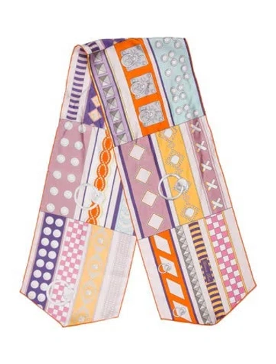 Pre-owned Hermes Colliers De Cheins Silk Scarf In Pink