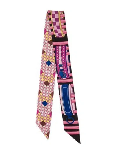 Pre-owned Hermes Colliers De Chiens Silk Twilly Scarf In Pink