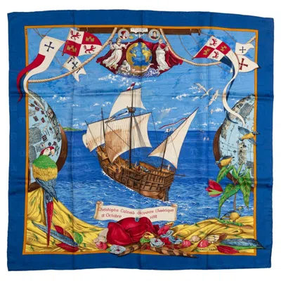 Pre-owned Hermes Colombe Ship Blue Silk Scarf