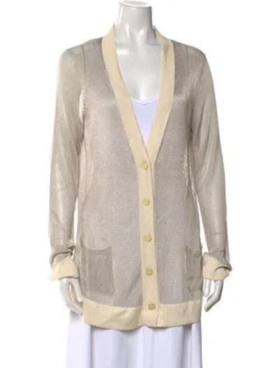 Pre-owned Hermes Colorblock Pattern V-neck Sweater In Neutral