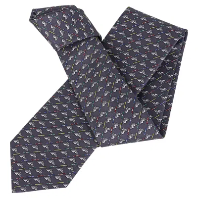 Pre-owned Hermes Colorful Jump Tie Anthracite / Gris Clair Silk Twill In Black